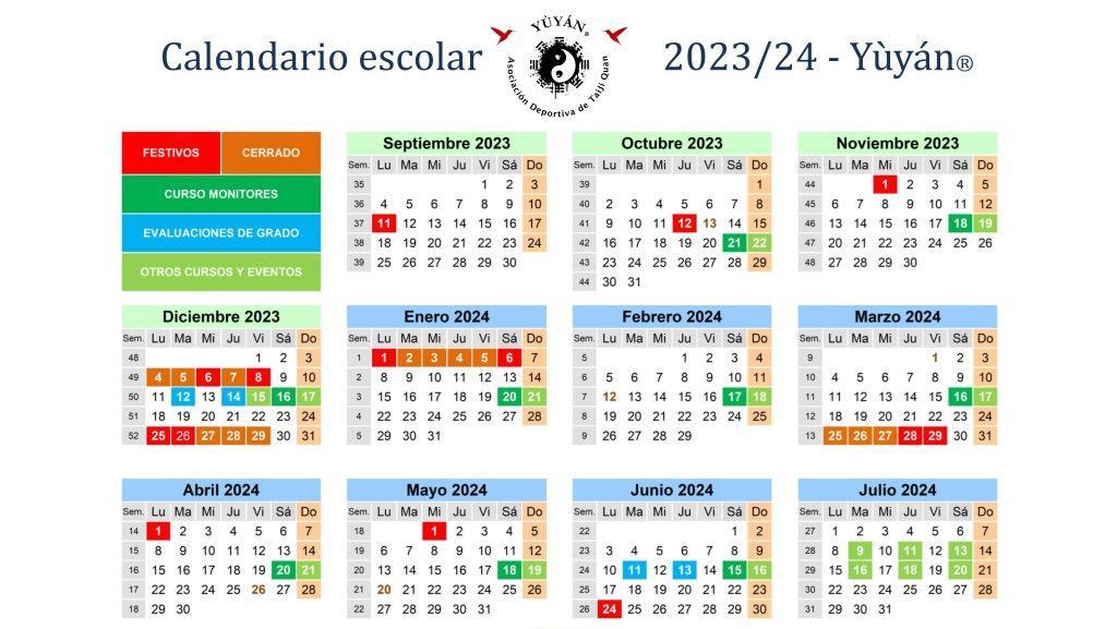 Calendario Escolar Yùyán 2023-2024